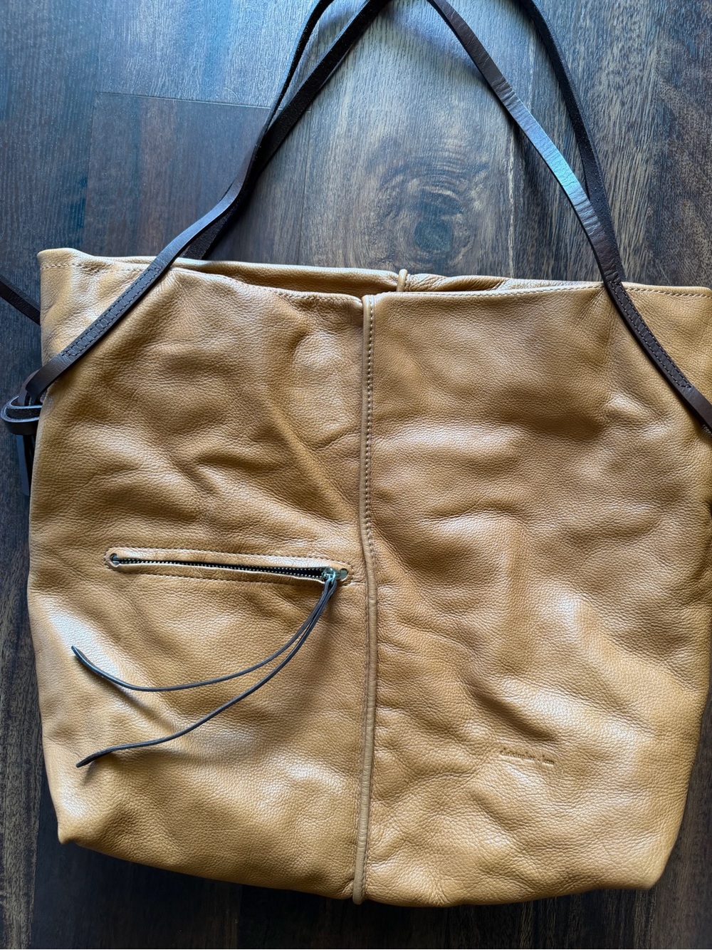 Everyday Leather Shoulder Tote in Tan with Dark Brown Straps